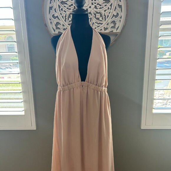 Show Me Your Mumu Luna Halter Dress Sz L Dusty Blush Backless Special Event - Picture 1 of 4